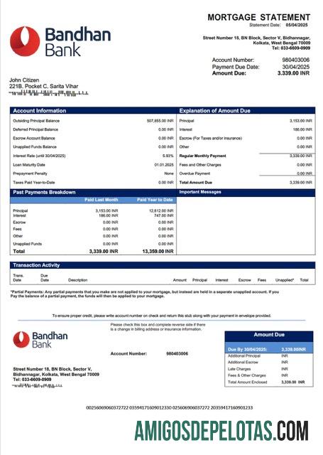 em branco Modelo Word e PDF de declaração de hipoteca do India Bandhan Bank